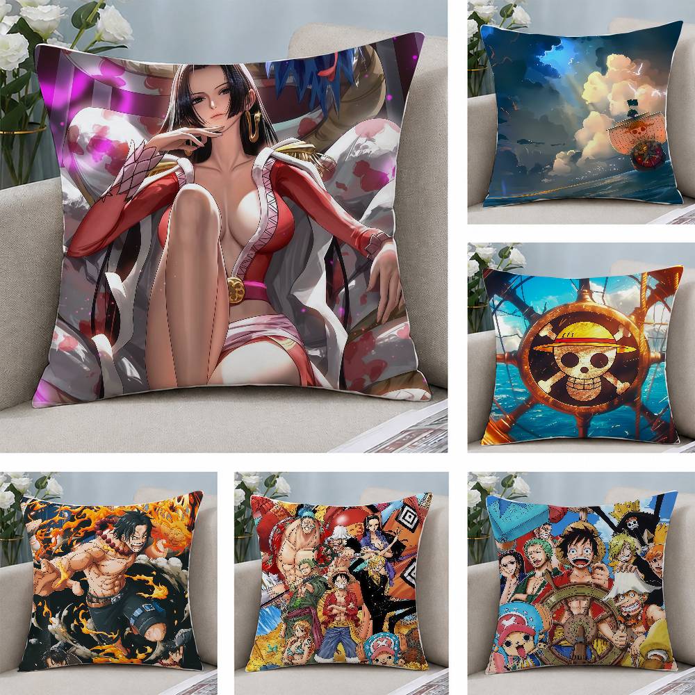 One Piece Straw Hat Pirates Anime Plush Pillow Cover Soft Short Plush Cushion Cover For Sofa Bedroom Home Decor Gift Decoration