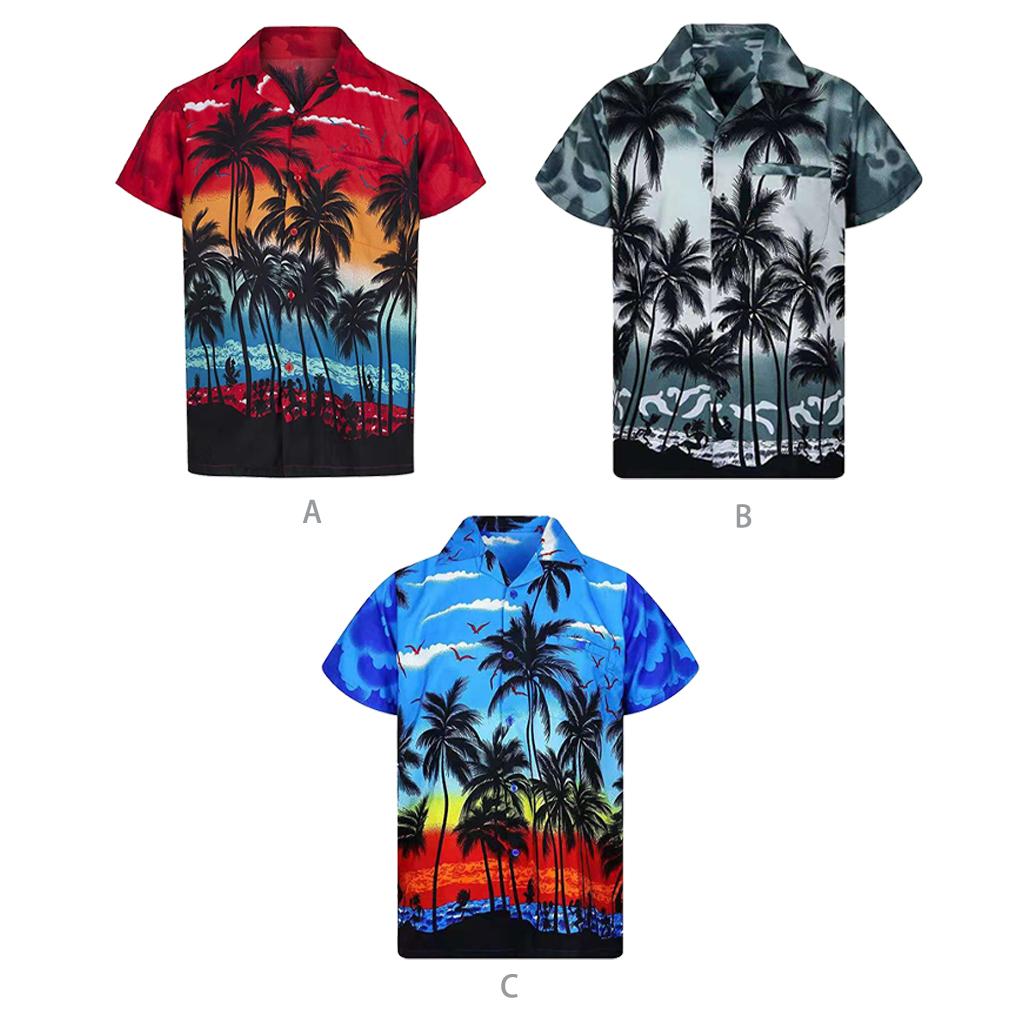 Herren Hemd Strand Kurzarm Lässig Schnelltrocknend Locker Urlaub Palme Einzel Strandkleidung Übergröße Bluse Sommer Urlaub
