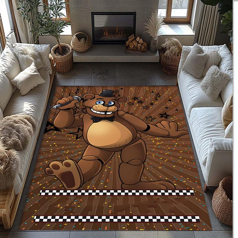 Five Nights at Freddy Printed Crystal Velvet Area Rug, Soft Anti-Slip Water Absorbent Floor Mat for Living Room Bedroom