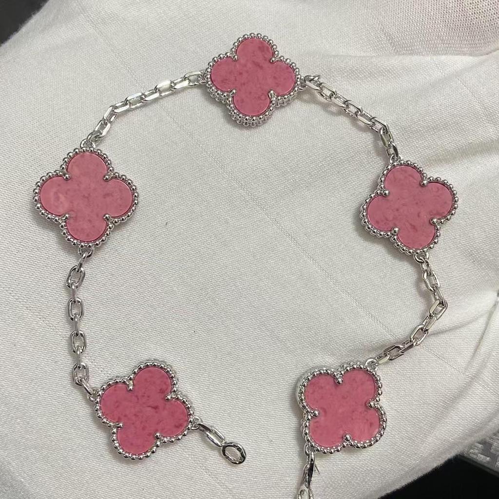 Nuova Versione Bracciale Quadrifoglio Cinque Fiori Agata Rossa Naturale Madreperla Bianca Bracciale da Donna Bracciale Laser