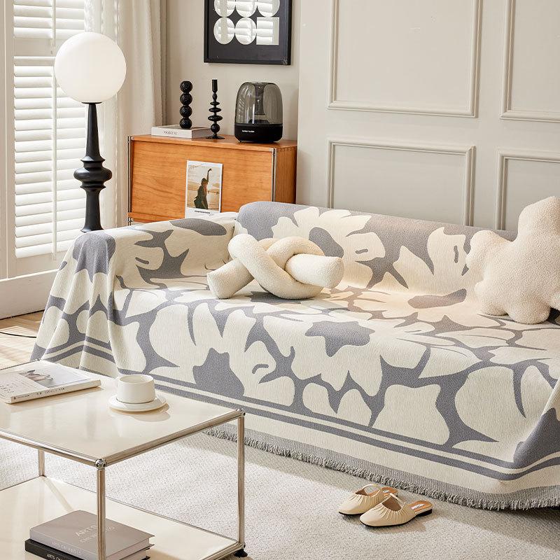 Nordic Style Light Luxury Living Room Sofa Cover All-season Universal Couch Towel Flower Pattern Soft and High-quality Blanket