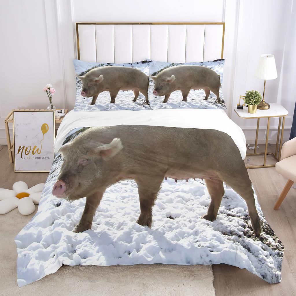 Pig Duvet Cover Set Pig Play Guitar Cute Animals Theme King Queen Twin Full Size For Kids Boys Girls Teens Polyester Bedding Set