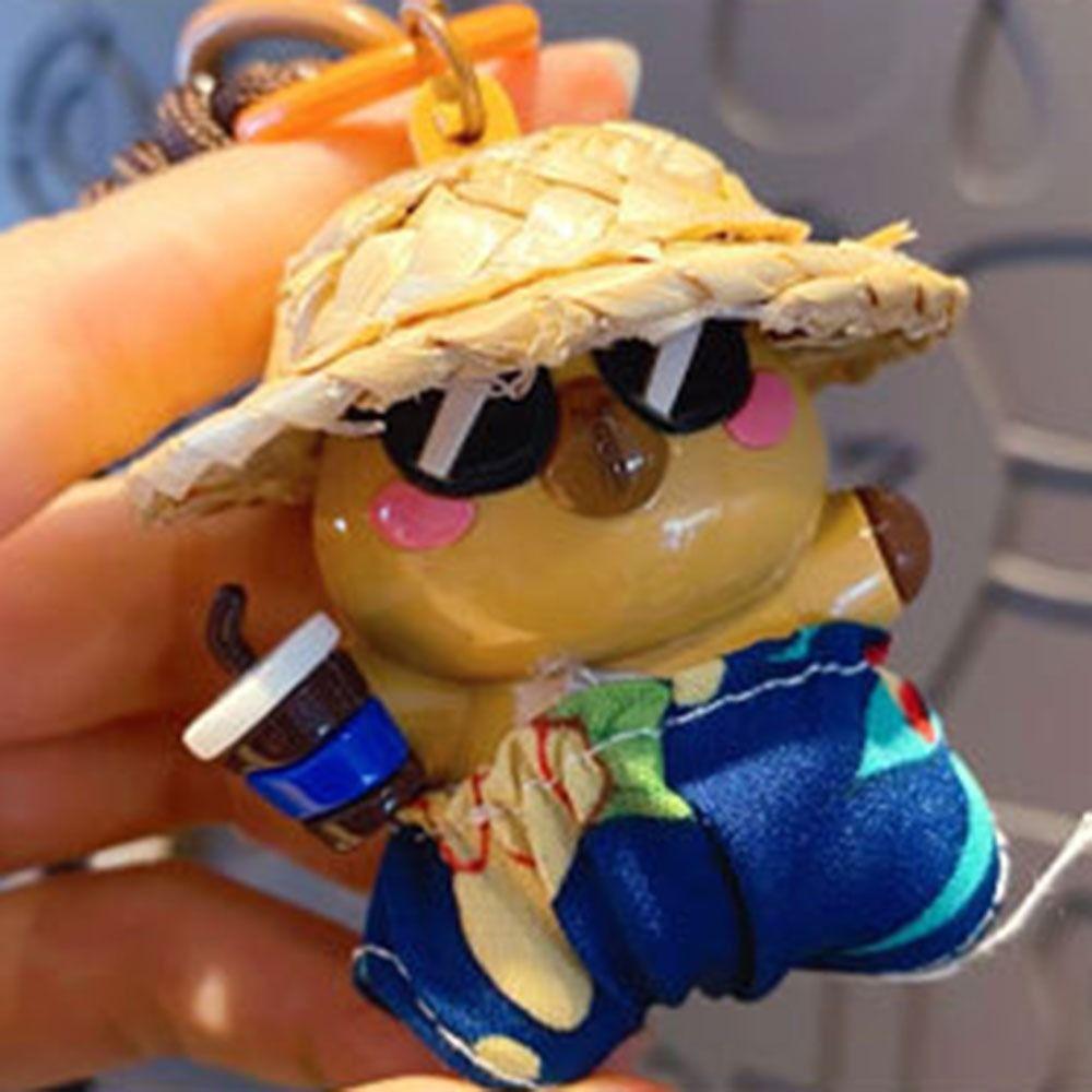 Cute Straw Hat Capybara Keychain Capibara Bag Pendant Funny Car Key Ring  Schoolbag Bag Decorations