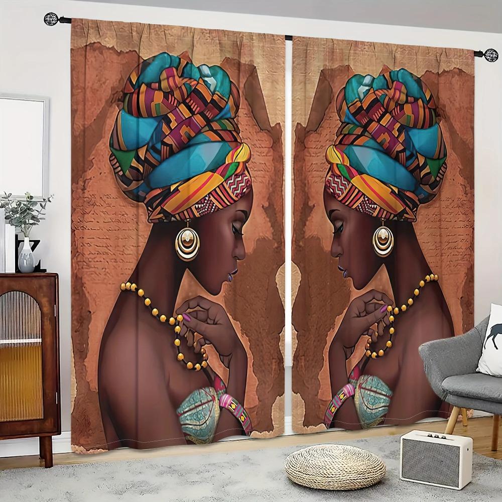 2 Stück, Boho Damen Print Vorhang mit Stangentasche zur Montage, Digitaldruck Vorhänge, Polyestermaterial, Geeignet für Wohnzimmer, Schlafzimmer