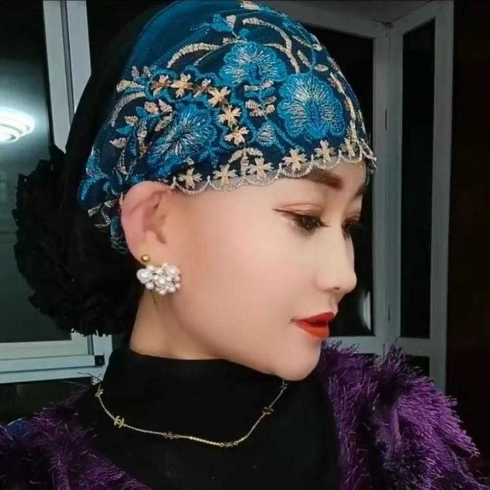 New Flower Embroidery Bonnet Hat Elastic Full Cover Headwear Cover White Hair Breathable Turban Hat Gift