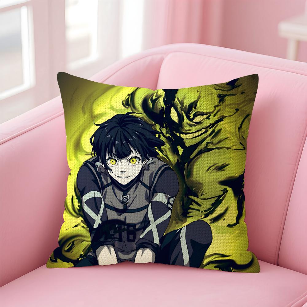 BBlue LockK Anime Cushion Cover Natural Linen Pillow Case DoubleSided Print Decorative Sofa Pillowcase Home Decor Gift
