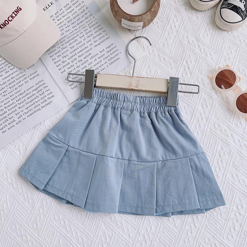 Girls' Summer Academy Style Two-Piece Set – Round Neck Short Sleeve Top and Breathable Skirt (CM0053)