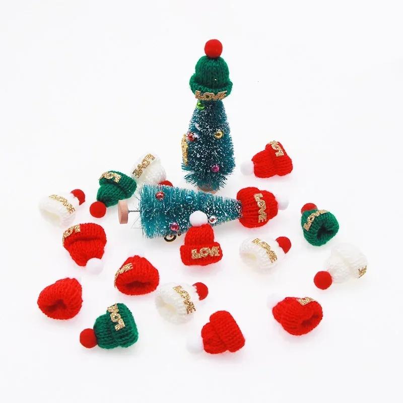 Cute Small Christmas Hat Knitted Wool Hat Cute Mini Finger Set Xmas Tree Ornaments Decoration Supplies