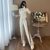 Casual Sports Suit for Women In Spring, Autumn and Winter, Contrasting Color Stitching, Hooded Cardigan, Coat, Wide-leg Pants, Two-piece Set