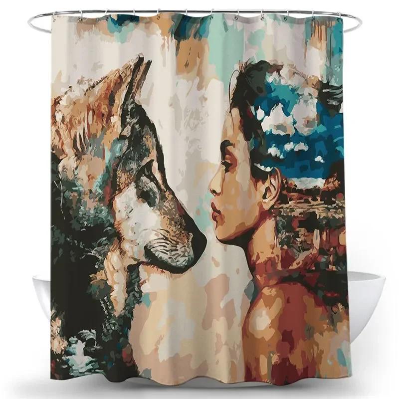 Nordic Wolf Pattern Shower Curtains Animals Tiger Bath Curtain High Quality Waterproof Polyester For Bathroom With 12Pcs Hooks
