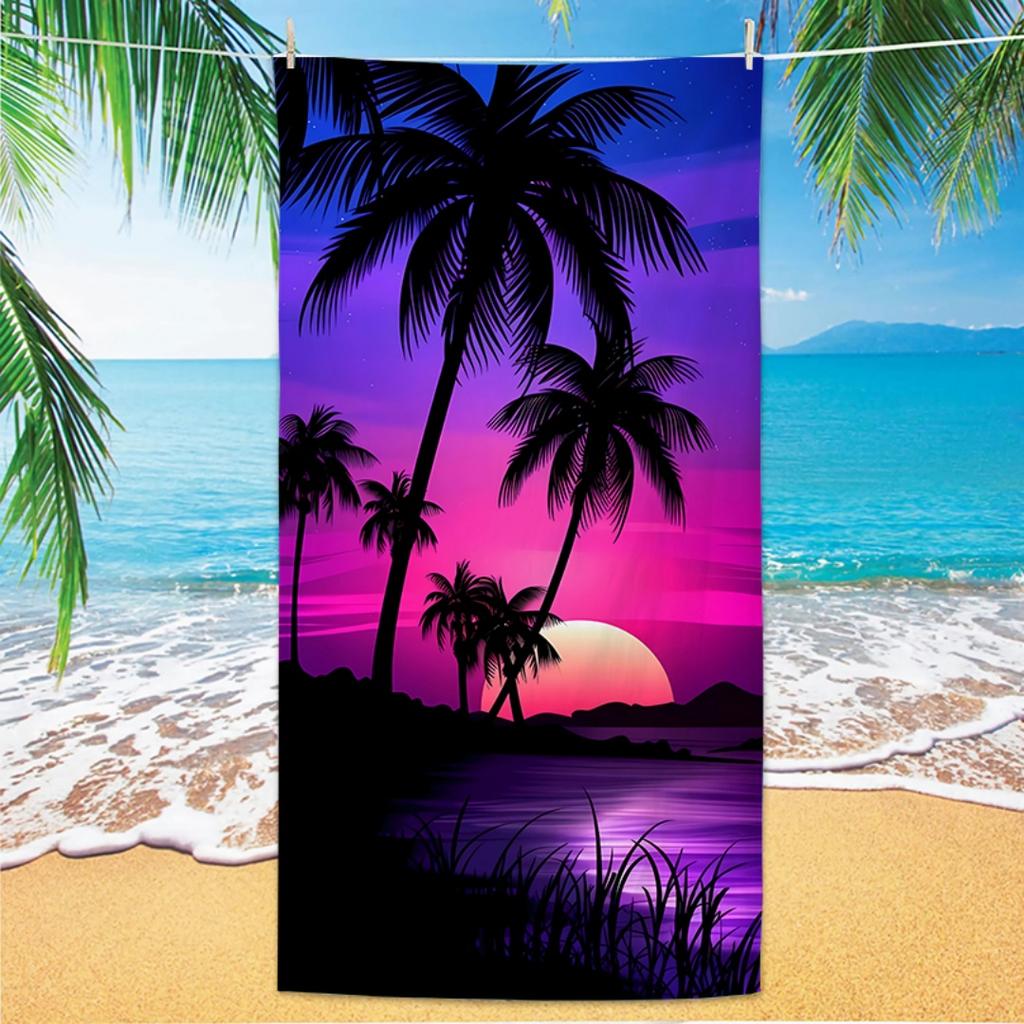 Palm Tree Pattern Beach Towel, Digital Printing Thin Quick-Dry Anti-Sand Microfiber Lightweight for Swim, Yoga, Travel, Gym, Gif