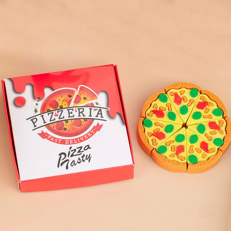 7Pcs/Box Creative Box Pizza Shape Eraser Set Creative Cute Rubber Erasers Gift Kids Kawaii School Office Stationery