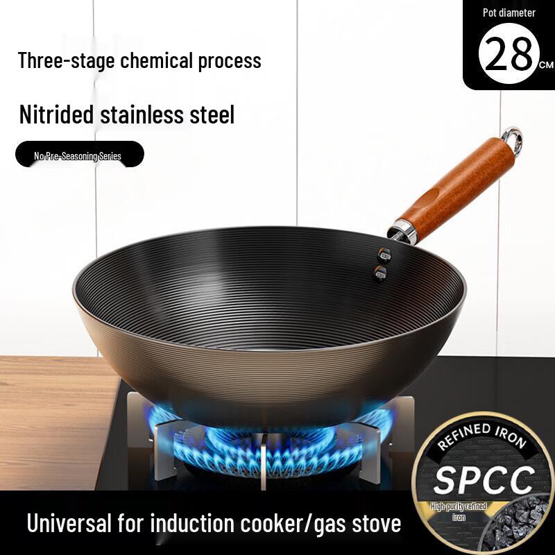 Yuzhuxun 28cm Japanese Non-stick Iron Wok