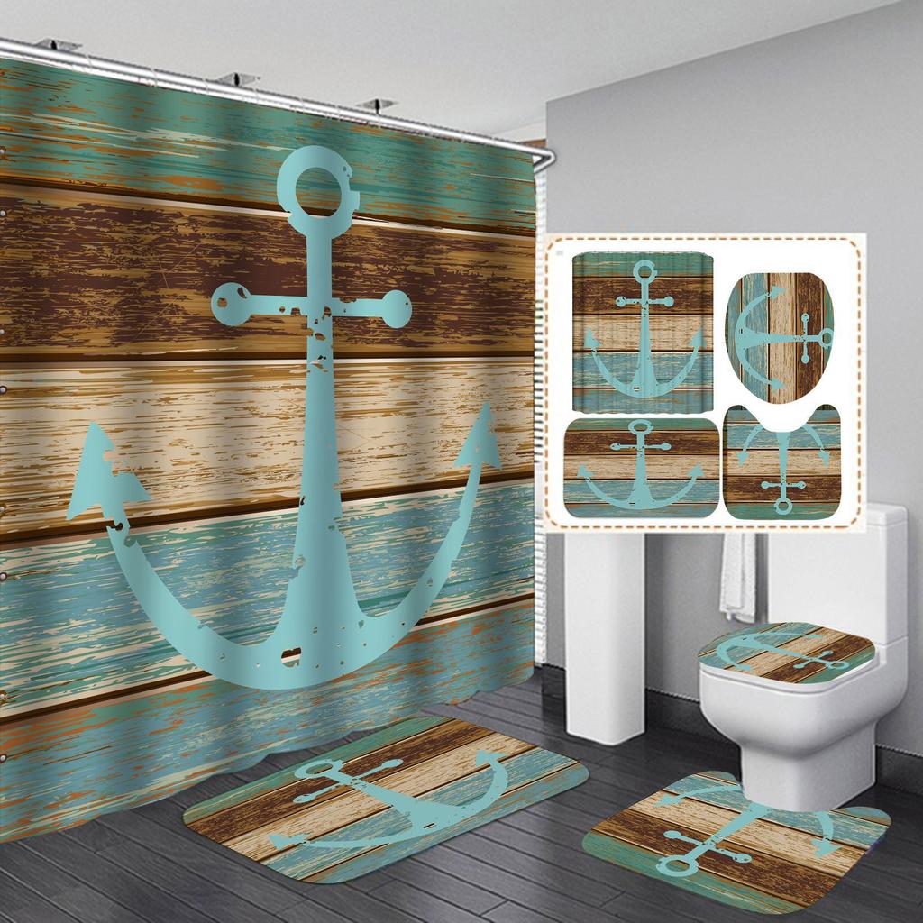 Anchor 3D Digital Printing Bathroom Four-Piece Shower Curtain Curtain