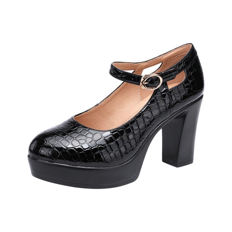 9/12cm Small Size 32-43 Shallow Patent Leather Shoes Women Mary Janes 2024 Spring Block Heels Shoes Platform Pumps Office Women