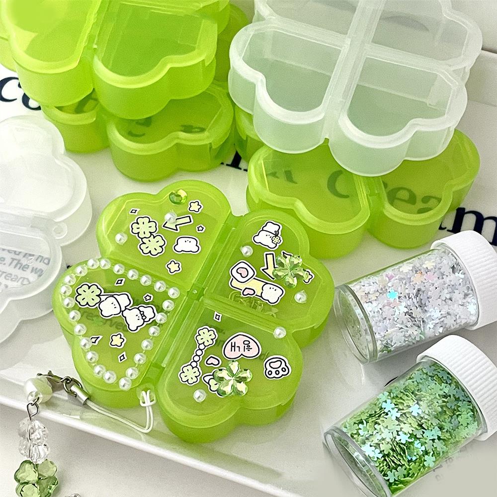 Opbevaringsboks Firekløver 4 Rum Medicinbeholder Pilleæske Lykkekløver DIY INS Holdbar Plast Mini Scrapbøger Organizer