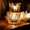 6/12pc Glass Crown Candle Holders Elegant Makeup Sponge Jewelry Storage Cup Sparkling Gold Bead Crystal Candle Holder Home Decor
