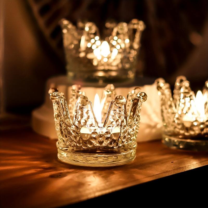 6/12pc Glass Crown Candle Holders Elegant Makeup Sponge Jewelry Storage Cup Sparkling Gold Bead Crystal Candle Holder Home Decor