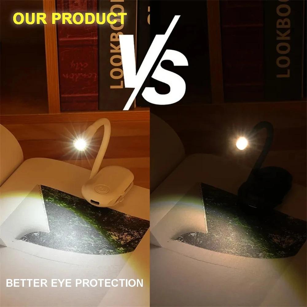 Mini LED Book Night Light Adjustable Clip 360° Flip Study Eye Protection Lamp Rechargeable 3 Color For Travel Bedroom Reading