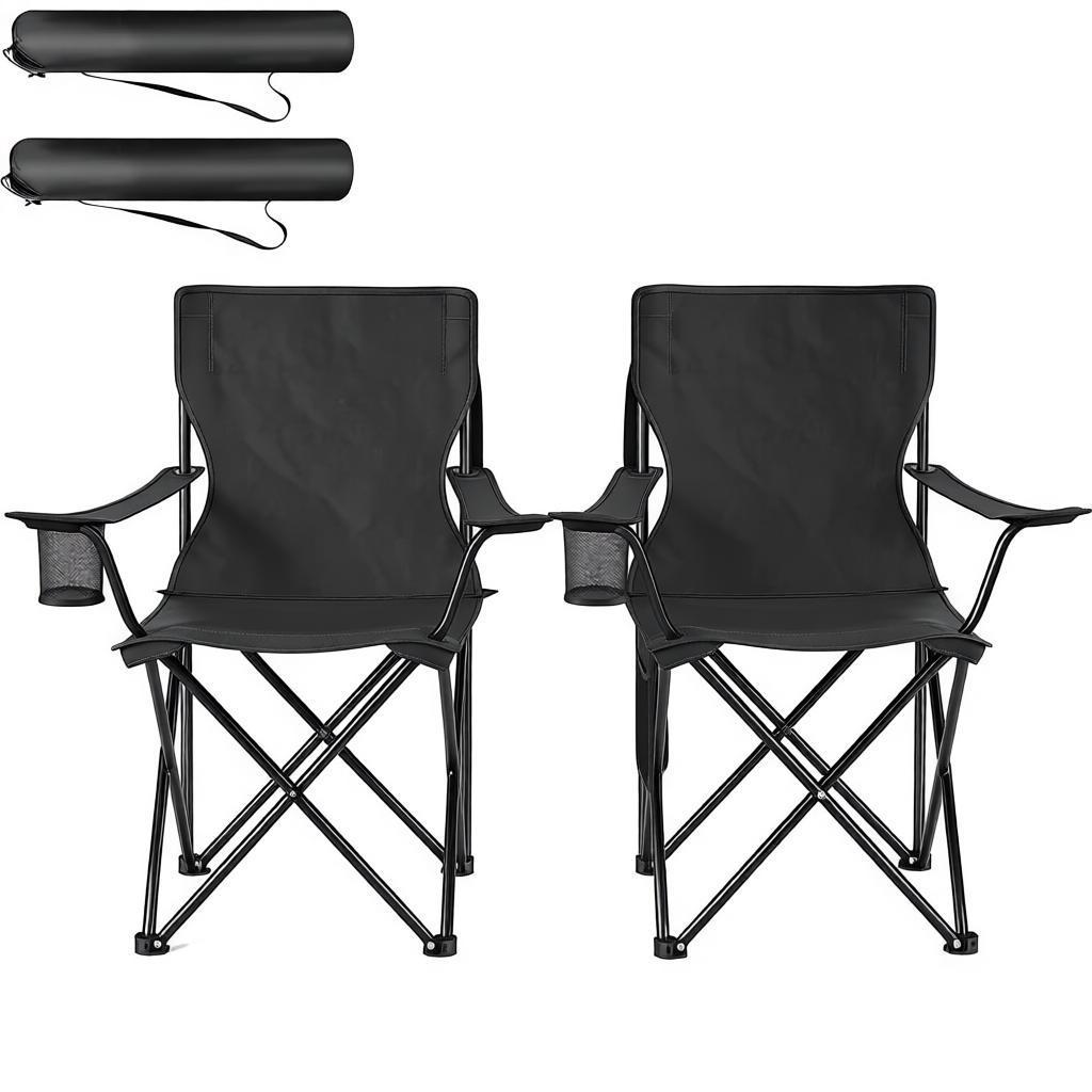 Comfortable Camping Chair, Beach Chair with a Cup Holder, Foldable Fishing Chair (2PCS Outdoor Chairs)