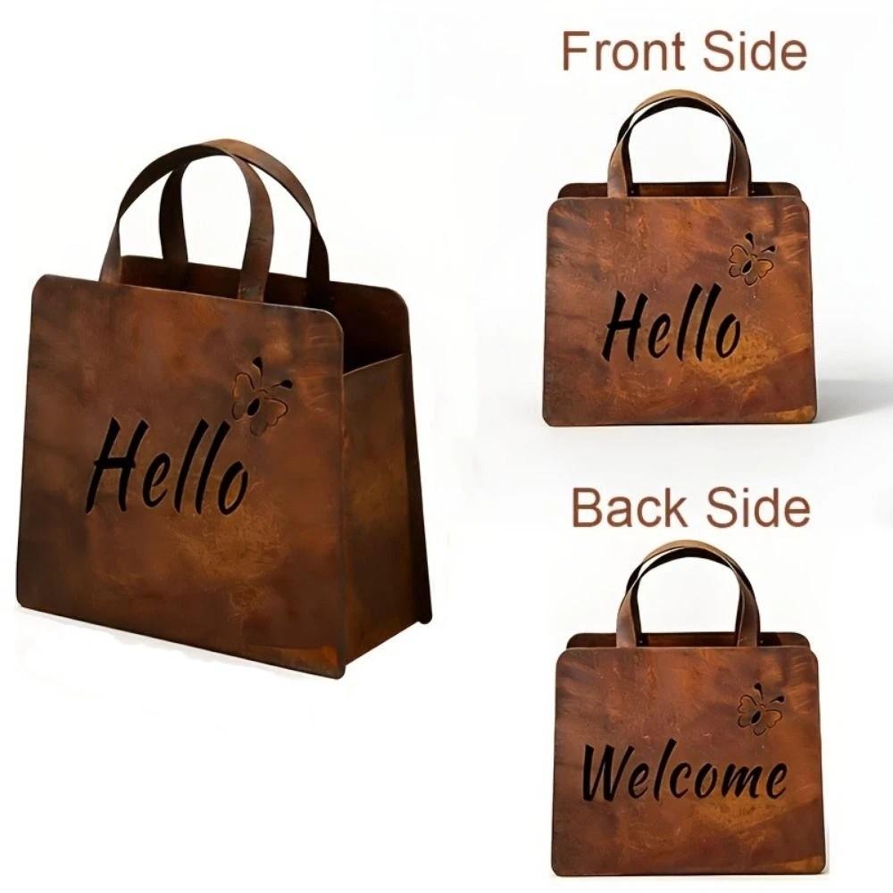 Vintage Wedding Signage Handbag Shaped Metal Hanging Planter Welcome Sign Front Door