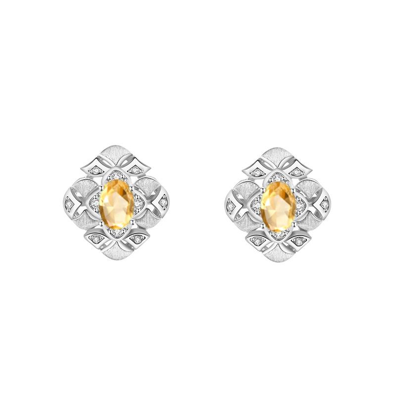 Wind Color Treasure Necklace Stud Earrings Set Natural Garnet Topaz S925 Silver Light Luxury Jewelry