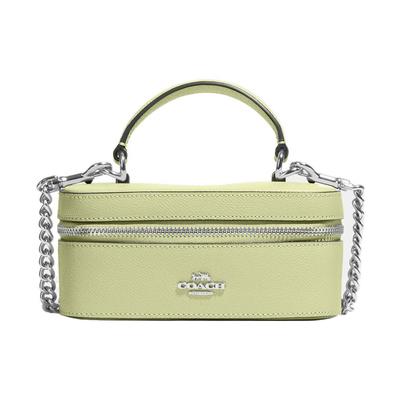 Coach 18 Silberne Buchstaben Logo Reißverschluss Crossgrain Leder Box Tasche Damen Handtasche Grün CJ520-SVM97