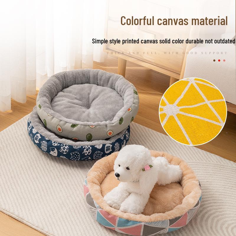 All-Season Cotton Linen Pet Bed - Round Cushion Nest for Cats & Dogs