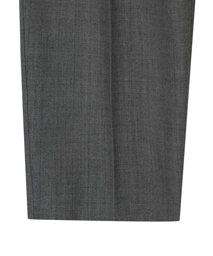NOIRER Herringbone Two-Tuck Slouchy Slacks (Gray)