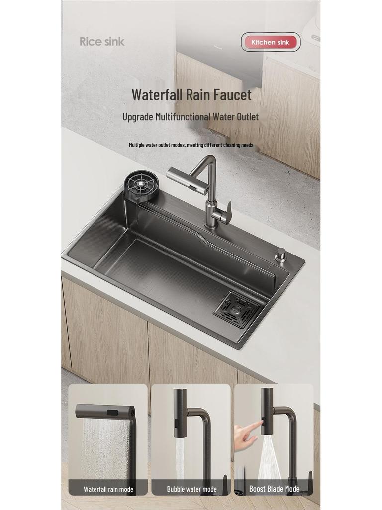 Handmade Gunmetal Gray SUS304 Stainless Steel Large Single Bowl Kitchen Sink