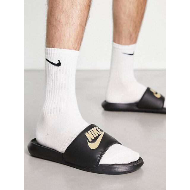 

Черные шлепанцы с логотипом цвета розового золота Nike Victori One