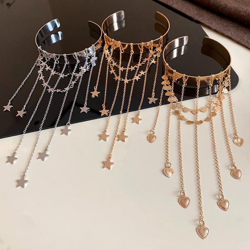 Korean Ins Star Fringe Open Bangles for Women Temperament Arm Chain Spice Sweet Cool Wind Y2k Fashion Hand Jewelry Goth Girl