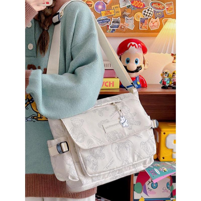 Retro bear messenger bag women s large-capacity versatile messenger bag male student female messenger bag