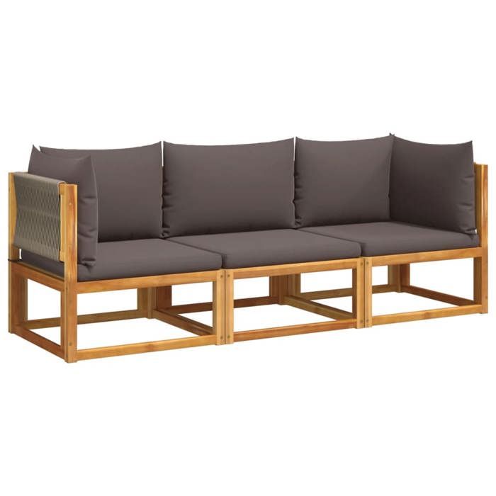 VidaXL Ensemble de canapés de jardin 3 pièces avec coussins, bois d'acacia et corde, 3278831