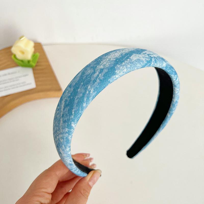 3CM Vintage Denim Cloth Headband Simple Sponge Hairband for Women Girls Shopping Face Wash Headpiece Classic Denim Hair Hoop