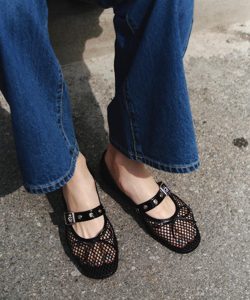 Khiho Mesh Buckle Strap Ballerina Flat Black