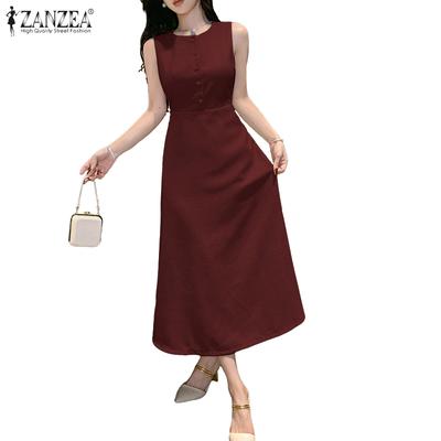 Women Summer Round Neck Causal Sleeveless Dress