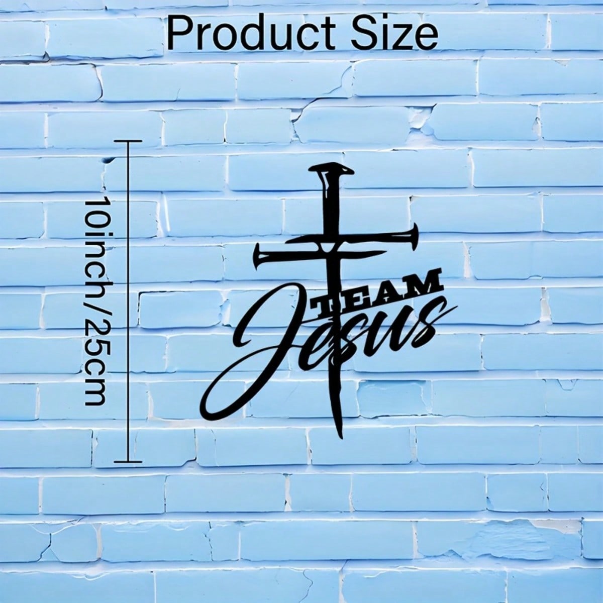 TEAM JESUS Cross Metal Wall Art Religious Iron Plaque Heavy Duty Indoor Outdoor Decor