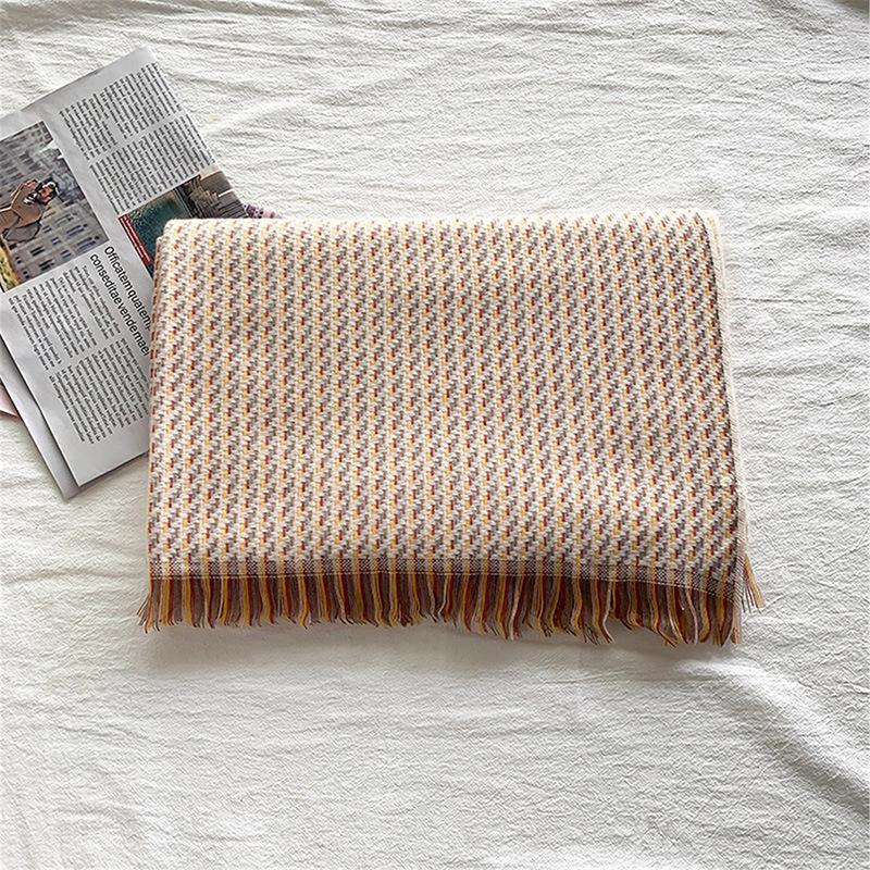 New Double-sided Diamond Plaid Scarf for Women in Winter European and American Imitation Cashmere Warm Tassel Shawl Thickened Cold Proof Scarf