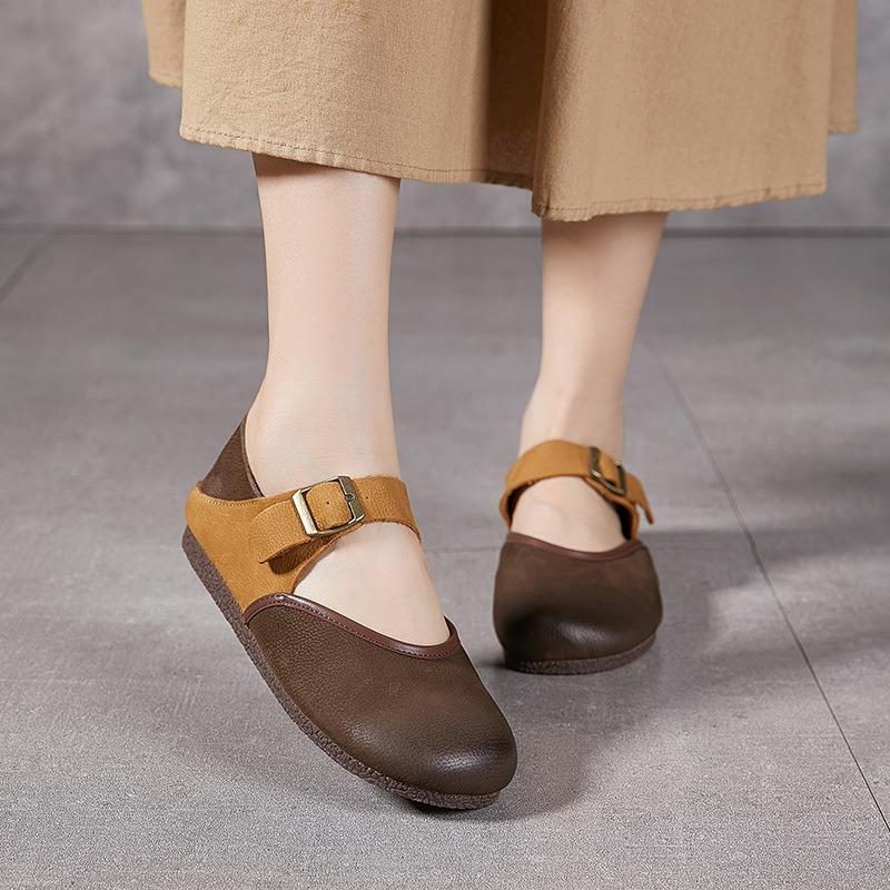 New Leather Fashion Women's Single Shoes, Round Head Soft Leather Soft Sole Can Be Worn Twice, Lazy Shoes Buckle Shoes