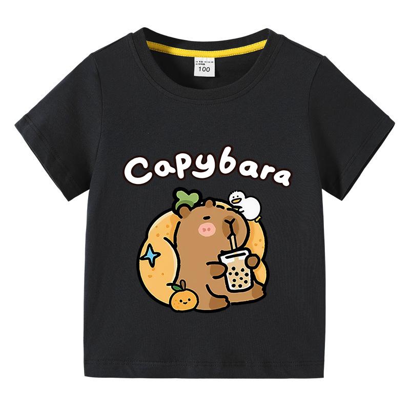 T-shirt en coton pour enfants T-shirt Capybara pour enfants 3-10 ans Garçons Mignon Capybara Col rond Hauts T-shirt Vêtements pour enfants Pour l'été