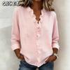 Women's Fashion Casual Solid Color Print Long Sleeve V Neck Blouses & Shirts