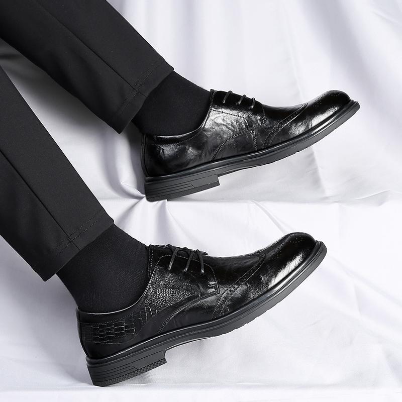 Men's Brock Formal Leather Shoes Black Mens Oxford Shoes Genuine Leather High Quality Men Dress Shoes Classic Business Shoes Men