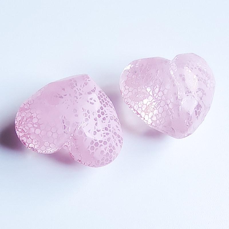Faceted Peach Heart Acrylic Beads with Lace Flower Pattern for DIY Jewelry Making