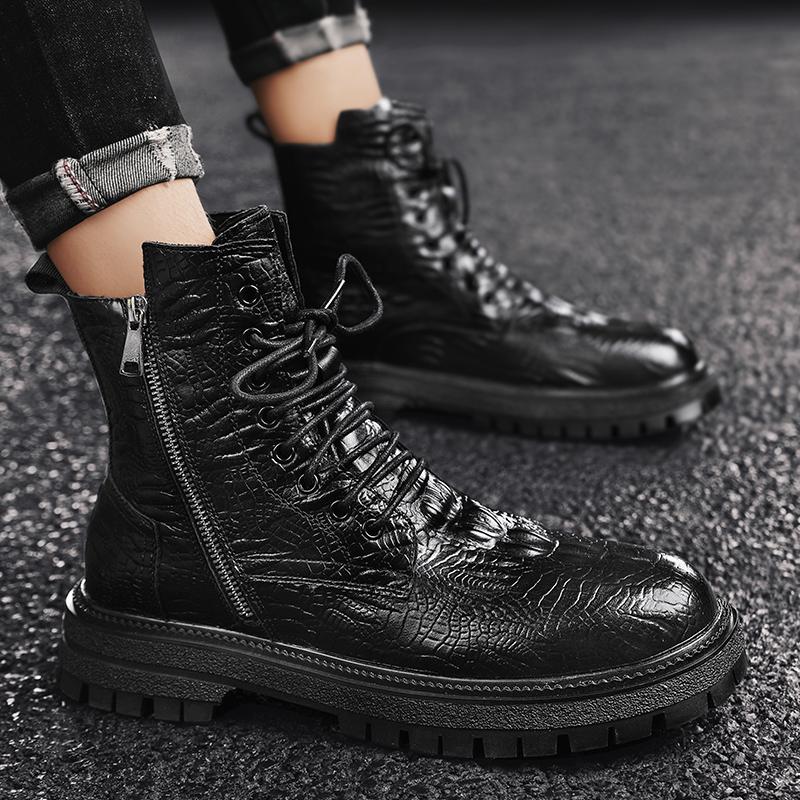 Fashion Leather Men's Business High Top Shoes Fashion Mens Slip on Winter Plush Snow Boots Men's Shoes All-match Male Comfortable Boots