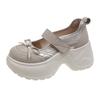 2025 autumn new bow shallow mouth casual single shoes women's round head Velcro thick sole small Mary Jane shoes