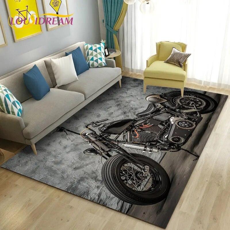 3D Retro Vintage Motorcycle Area Rug Large,Carpet Rug for Living Room Bedroom Sofa Decoration,Doormat Kitchen Non-slip Floor Mat