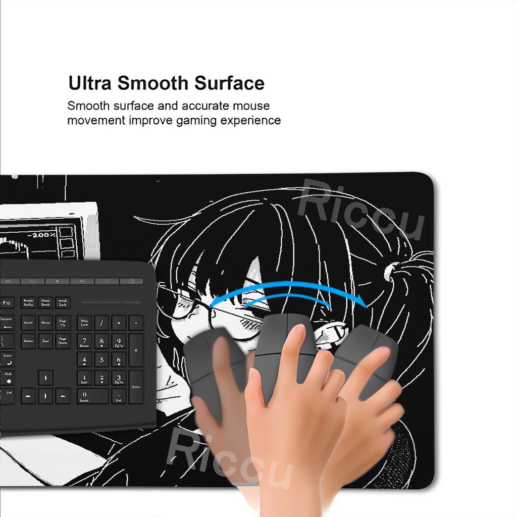 Anime Girl Non-Slip Mouse Pad Large Gaming Mousepad Keyboard Pad Laptop Computer Desk Pad Black White Extended Mouse Mat Carpet
