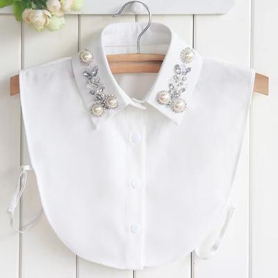 Women's Handmade Nail Half Round Bead Pointed Neck Chiffon Fake Collar Versatile Decoration Half Shirt Style Fake Collar