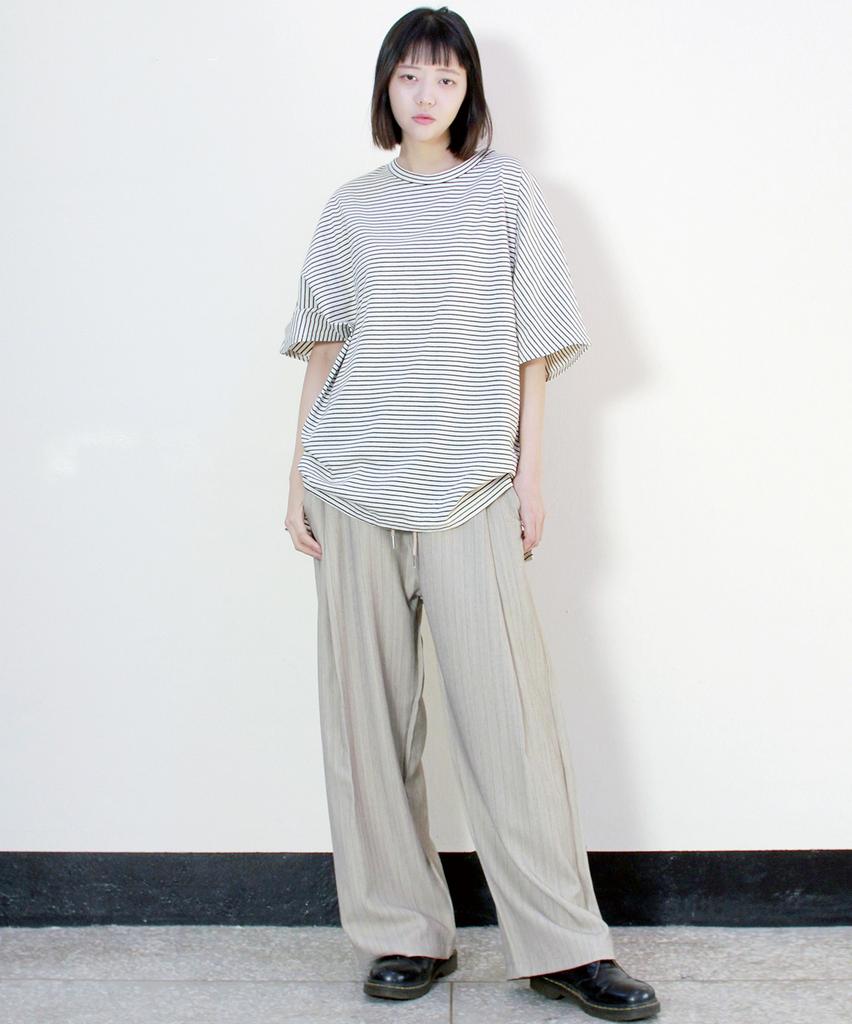 Deumakeu Side One-Pleat Stripe Real Wide Pants Beige (Spring/Summer Ver.)